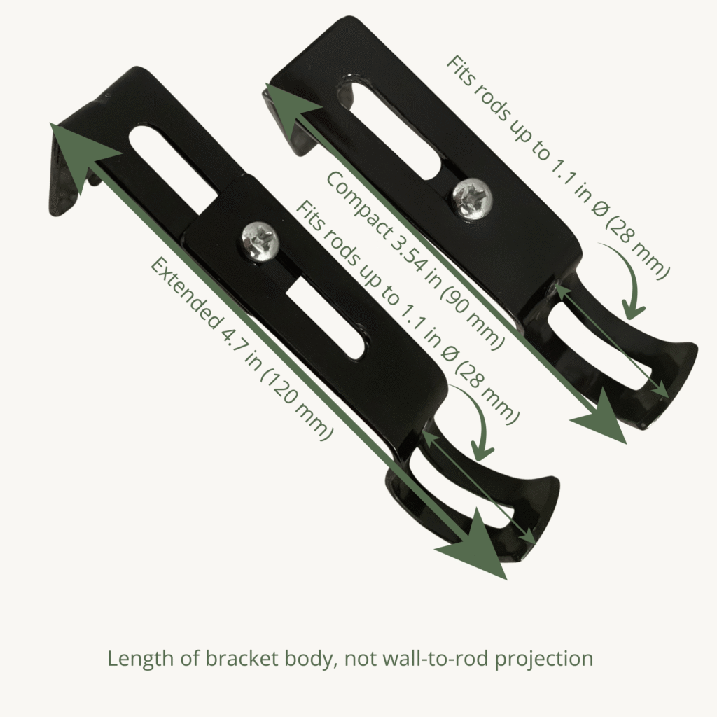 Why Adjustable Curtain Hardware Matters More Than You Think | Willow Haven Co Adjustable curtain rod bracket dimensions (compact 3.54 in, extended 4.7 in), fits rods up to 1.1 in (28 mm)