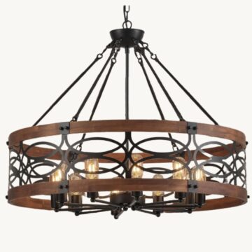 Farmhouse Wood Drum Entryway Chandelier
