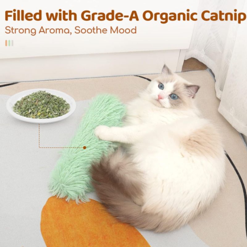 Catnip Kicker Toys (Set of 3) – Soft Plush Crinkle Pillow Kickers for Indoor Cats | Willow Haven Co Cat playing with a plush catnip kicker toy filled with organic catnip