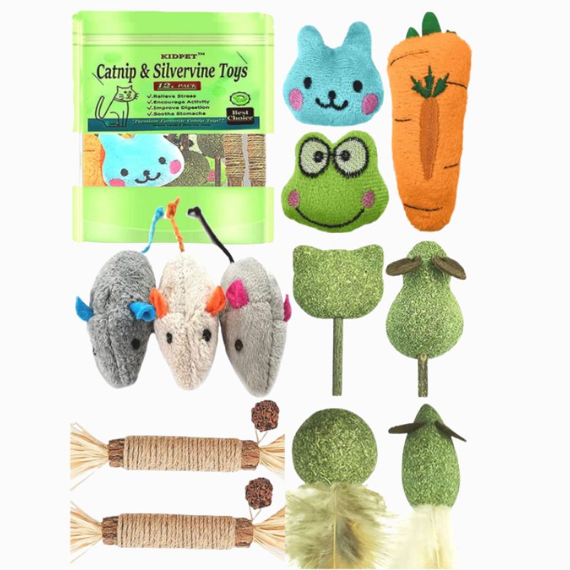 Catnip Toys for Cats – 12-Pack Silvervine & Organic Chew Toys | Willow Haven Co Catnip toys for cats 12-pack featuring silvervine sticks, plush toys, mice, and organic chew toys