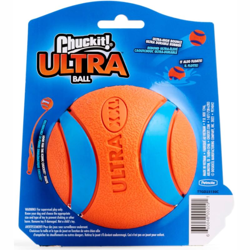 Chuckit! Ultra Ball Dog Toy – XXL 4" Durable Rubber Fetch Ball for Large Dogs | Willow Haven Co Chuckit! ultra ball XXL packaging back view