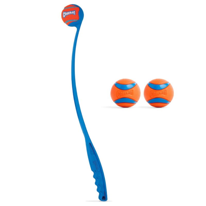Chuckit! Ultra Dog Ball Launcher & Fetch Ball Bundle – 26" Classic with 3 Medium Balls | Willow Haven Co Chuckit! Ultra dog ball launcher 26 inch with three medium fetch balls
