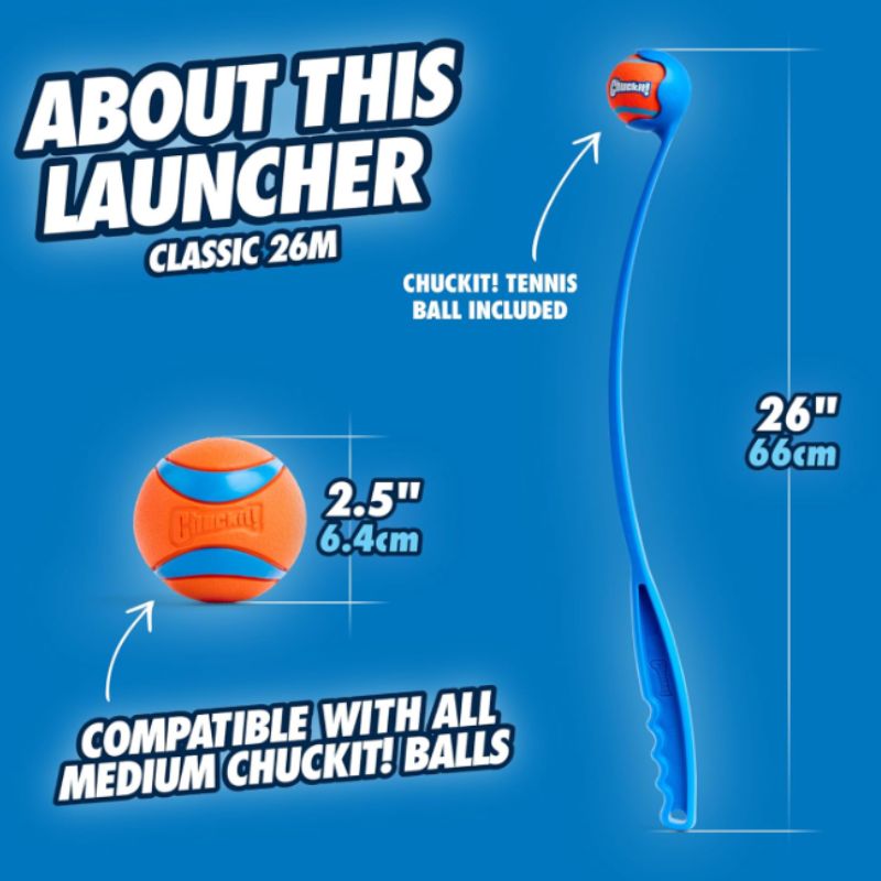 Chuckit! Ultra Dog Ball Launcher & Fetch Ball Bundle – 26" Classic with 3 Medium Balls | Willow Haven Co Chuckit! classic 26 inch dog ball launcher compatible with medium Chuckit balls