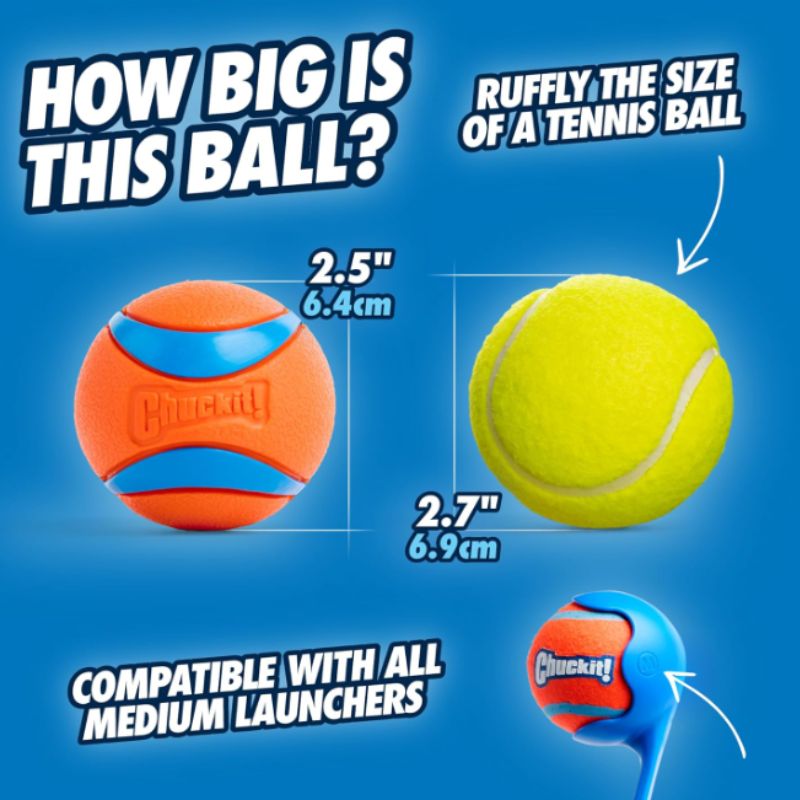 Chuckit! Ultra Dog Ball Launcher & Fetch Ball Bundle – 26" Classic with 3 Medium Balls | Willow Haven Co Chuckit! medium dog ball 2.5 inch size comparison to tennis ball