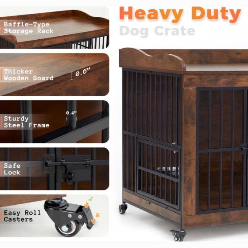 Furniture-Style Dog Crate End Table with Wheels (42") | Willow Haven Co Furniture-Style Dog Crate End Table with Wheels (42") - Image 2