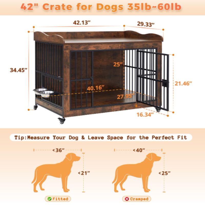 Furniture-Style Dog Crate End Table with Wheels (42") | Willow Haven Co Furniture-Style Dog Crate End Table with Wheels (42") - Image 3