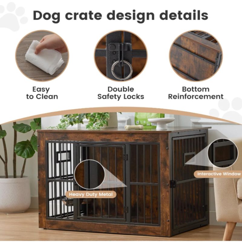 Furniture Style Dog Crate – Rustic Wooden Dog Crate with Bowls | Willow Haven Co Furniture Style Dog Crate – Rustic Wooden Dog Crate with Bowls - Image 5