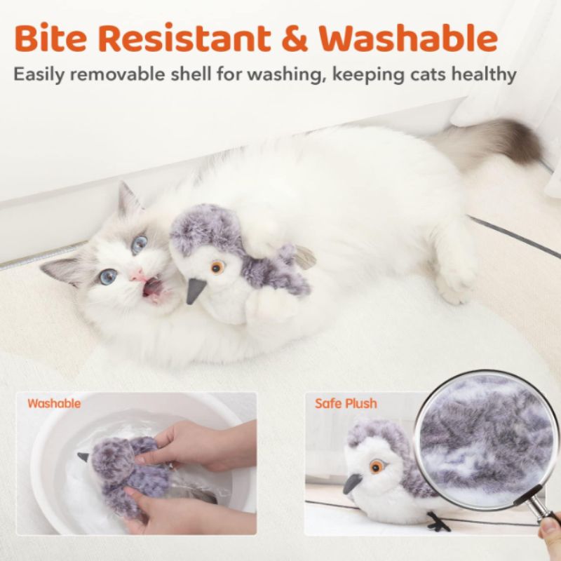 Interactive Cat Toy – Flapping Bird with Chirping Sound & Catnip | Willow Haven Co Bite-resistant plush flapping bird cat toy with removable washable cover