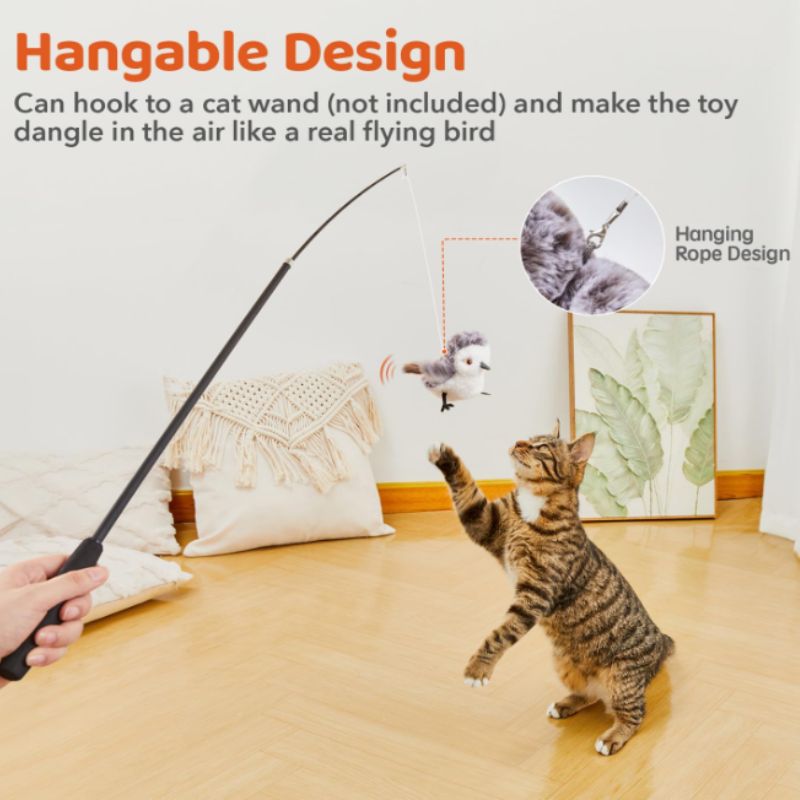 Interactive Cat Toy – Flapping Bird with Chirping Sound & Catnip | Willow Haven Co Interactive flapping bird cat toy attached to cat wand for hanging play