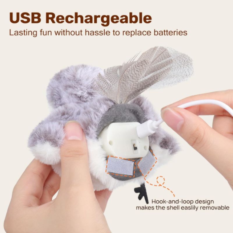 Interactive Cat Toy – Flapping Bird with Chirping Sound & Catnip | Willow Haven Co USB rechargeable flapping bird cat toy with removable plush shell
