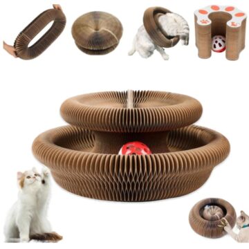 Magic Organ Interactive Cat Toy with foldable accordion cardboard and rolling ball