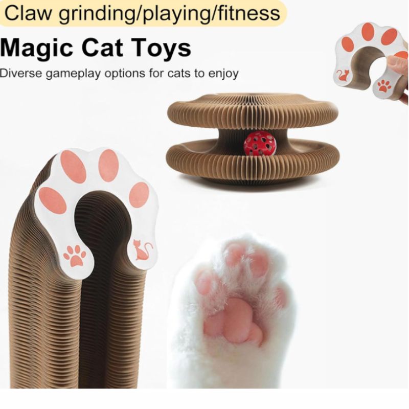 Magic Organ Interactive Cat Toy – Foldable Accordion Scratch Toy with Rolling Ball | Willow Haven Co Accordion cardboard cat scratch toy designed for claw grinding, play, and exercise