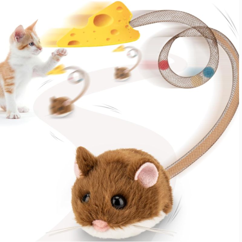 Interactive Rolling Mouse Cat Toy with Motion Sensor & Squeaker | Willow Haven Co Migipaws interactive rolling mouse cat toy with wiggling tail and plush design