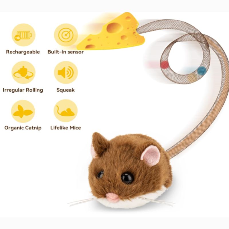 Interactive Rolling Mouse Cat Toy with Motion Sensor & Squeaker | Willow Haven Co Rechargeable interactive cat mouse toy with motion sensor, squeaker, and organic catnip