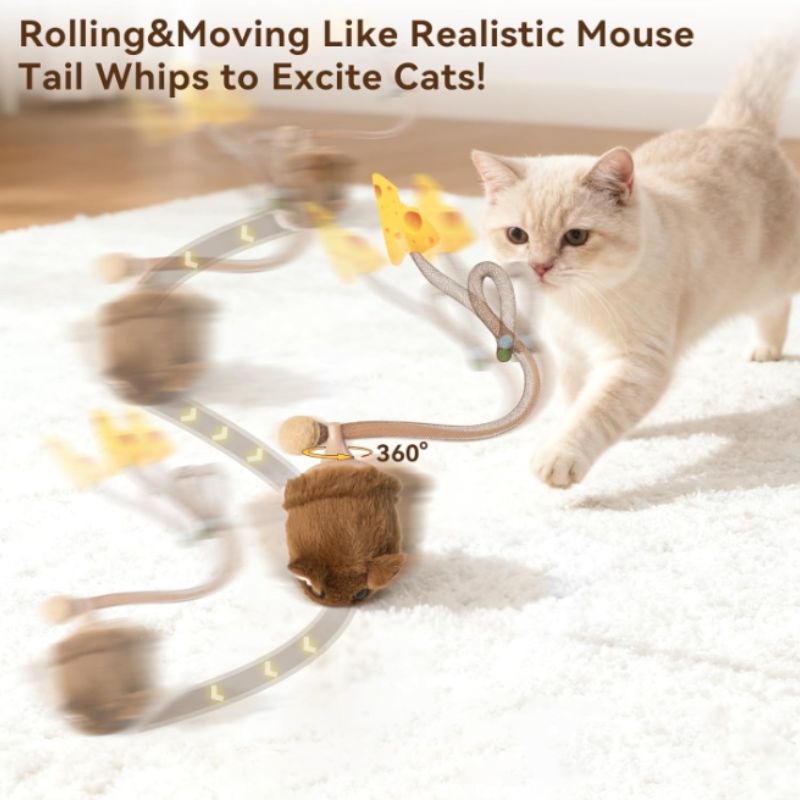 Interactive Rolling Mouse Cat Toy with Motion Sensor & Squeaker | Willow Haven Co Interactive cat toy rolling and spinning 360 degrees with flexible tail to stimulate chasing