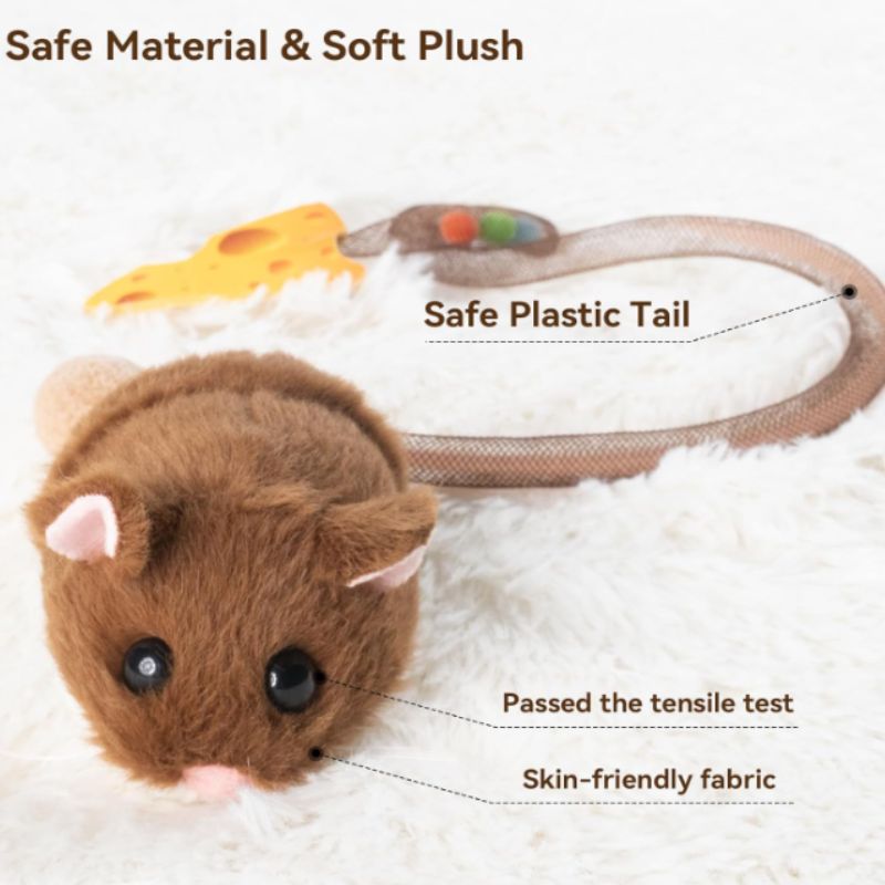 Interactive Rolling Mouse Cat Toy with Motion Sensor & Squeaker | Willow Haven Co Soft plush mouse cat toy with safe plastic tail and skin-friendly fabric