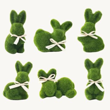 Moss Rabbit Decor – Set of 6 Whimsical Spring Bunny Figurines
