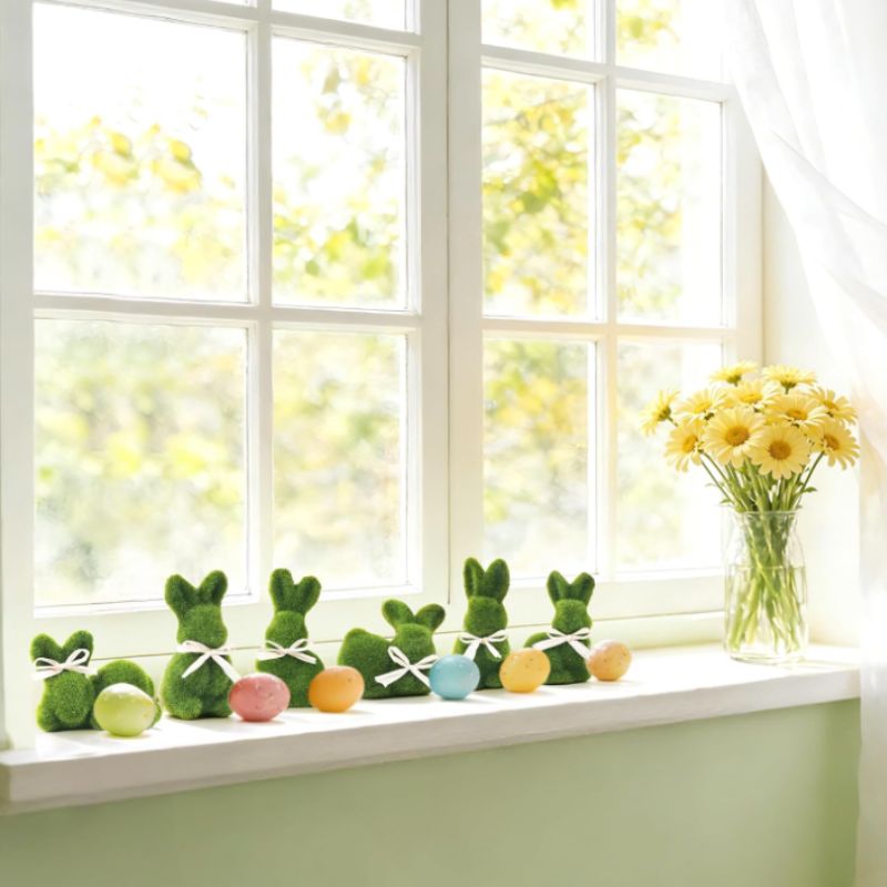 Moss Rabbit Decor – Set of 6 Whimsical Spring Bunny Figurines | Willow Haven Co Moss Rabbit Decor – Set of 6 Whimsical Spring Bunny Figurines - Image 2