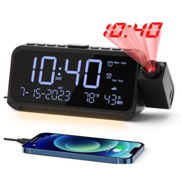 Projection Alarm Clock with Adjustable Ceiling Display
