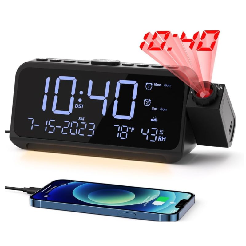 Projection Alarm Clock with Adjustable Ceiling Display | Willow Haven Co Projection Alarm Clock with Adjustable Ceiling Display