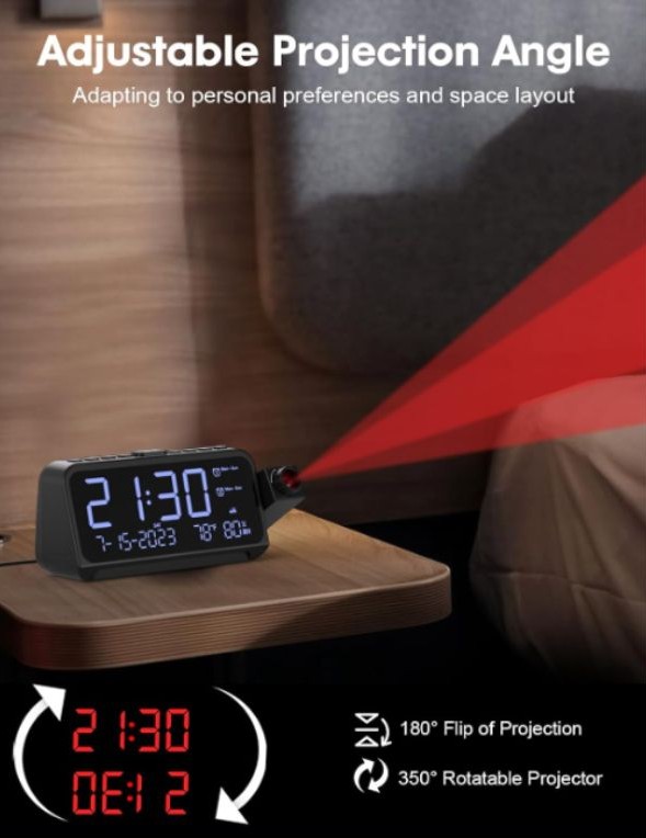 Projection Alarm Clock with Adjustable Ceiling Display | Willow Haven Co Projection Alarm Clock with Adjustable Ceiling Display - Image 4