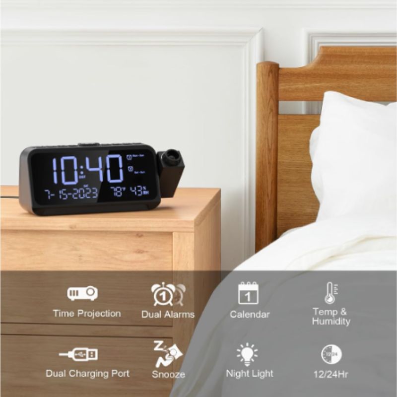 Projection Alarm Clock with Adjustable Ceiling Display | Willow Haven Co Projection Alarm Clock with Adjustable Ceiling Display - Image 2
