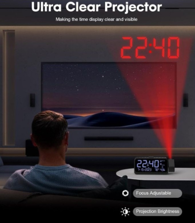 Projection Alarm Clock with Adjustable Ceiling Display | Willow Haven Co Projection Alarm Clock with Adjustable Ceiling Display - Image 3