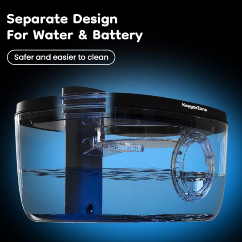 Wireless Stainless Steel Pet Water Fountain (5L) – Battery Operated, Ultra-Quiet Indoor Water Dispenser for Cats & Small Dogs | Willow Haven Co Pet water fountain with separated water tank and battery compartment for safer cleaning