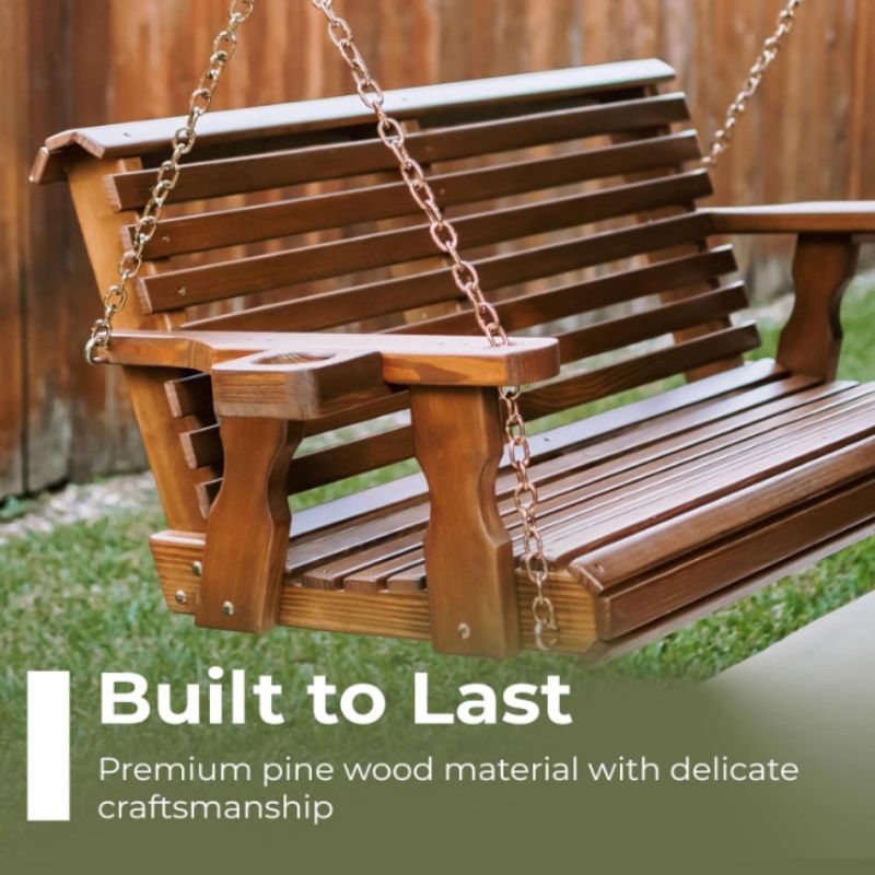 Cozy Porch Ideas for Relaxing Outdoor Spaces | Willow Haven Co solid pine wood porch swing with cup holders durable outdoor hanging bench
