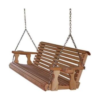 Amish Casual rollback wooden porch swing with cup holders hanging bench for patio or porch