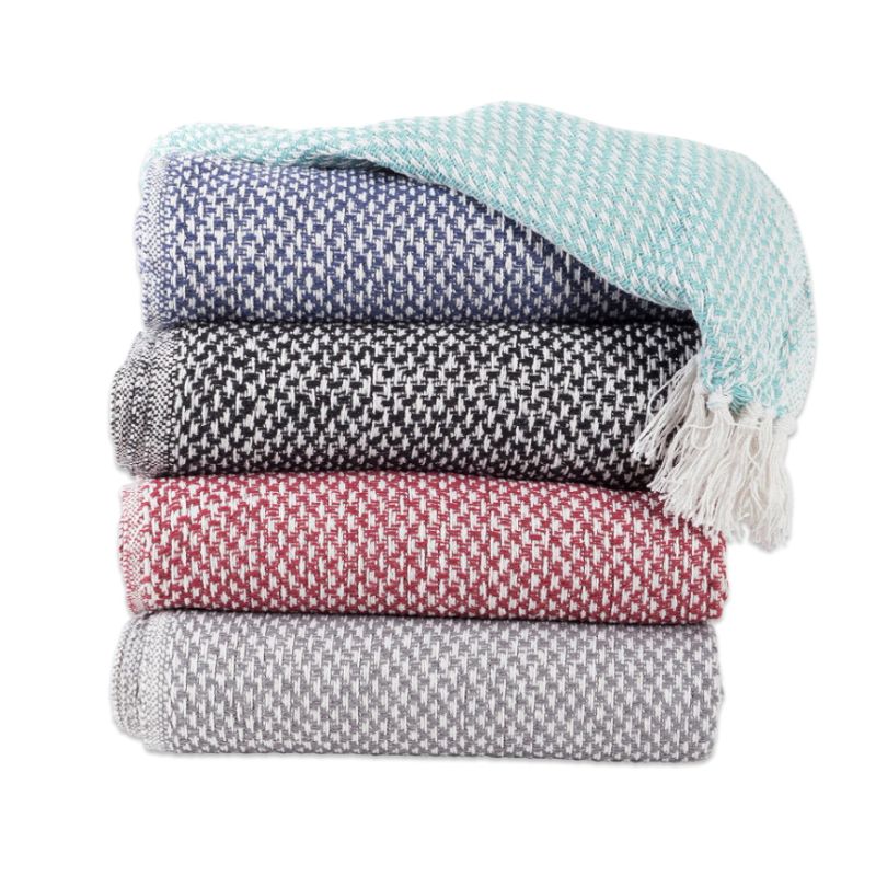 Cotton Basket Weave Throw Blanket with Fringe – 50x60 Neutral Cozy Throw | Willow Haven Co cotton basket weave throw blankets with fringe stacked in multiple color options