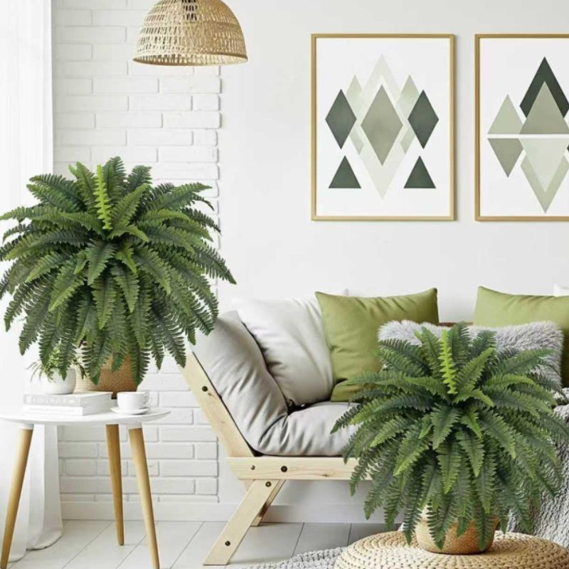 Artificial Boston Fern Bush Plants – 2 Bundles Faux Outdoor Ferns | Willow Haven Co artificial Boston fern indoor home decor plant