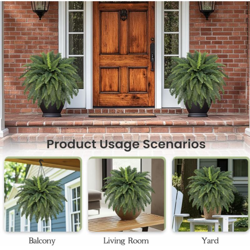 Artificial Boston Fern Bush Plants – 2 Bundles Faux Outdoor Ferns | Willow Haven Co faux Boston fern porch planter entryway decor