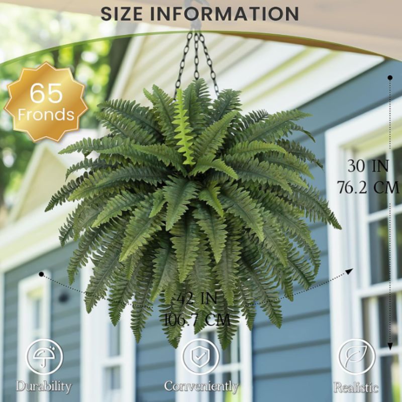 Artificial Boston Fern Bush Plants – 2 Bundles Faux Outdoor Ferns | Willow Haven Co artificial Boston fern 42 inch size measurement