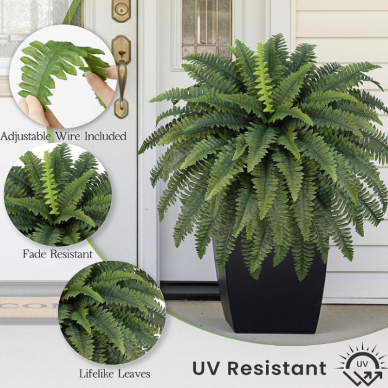 Artificial Boston Fern Bush Plants – 2 Bundles Faux Outdoor Ferns | Willow Haven Co UV resistant artificial Boston fern outdoor decor