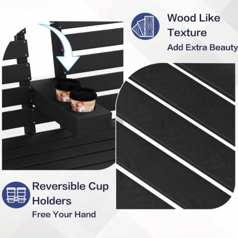 2-Person HDPE Outdoor Garden Bench with Built-In Cup Holder – 700 lb Capacity, Weatherproof Patio Bench in Brown | Willow Haven Co wood look HDPE outdoor bench with reversible built-in cup holders