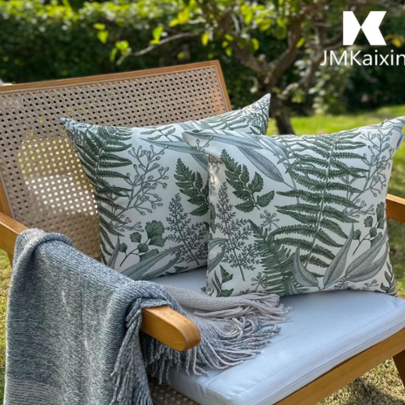 Botanical Fern Throw Pillows with Inserts (Set of 2) – Waterproof 18x18 Decorative Patio Pillows | Willow Haven Co botanical fern throw pillows styled on wicker bench with cozy throw blanket