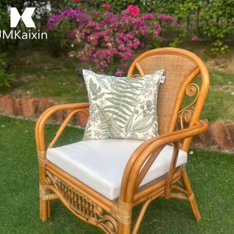 Botanical Fern Throw Pillows with Inserts (Set of 2) – Waterproof 18x18 Decorative Patio Pillows | Willow Haven Co botanical fern outdoor pillow on wicker chair in garden setting