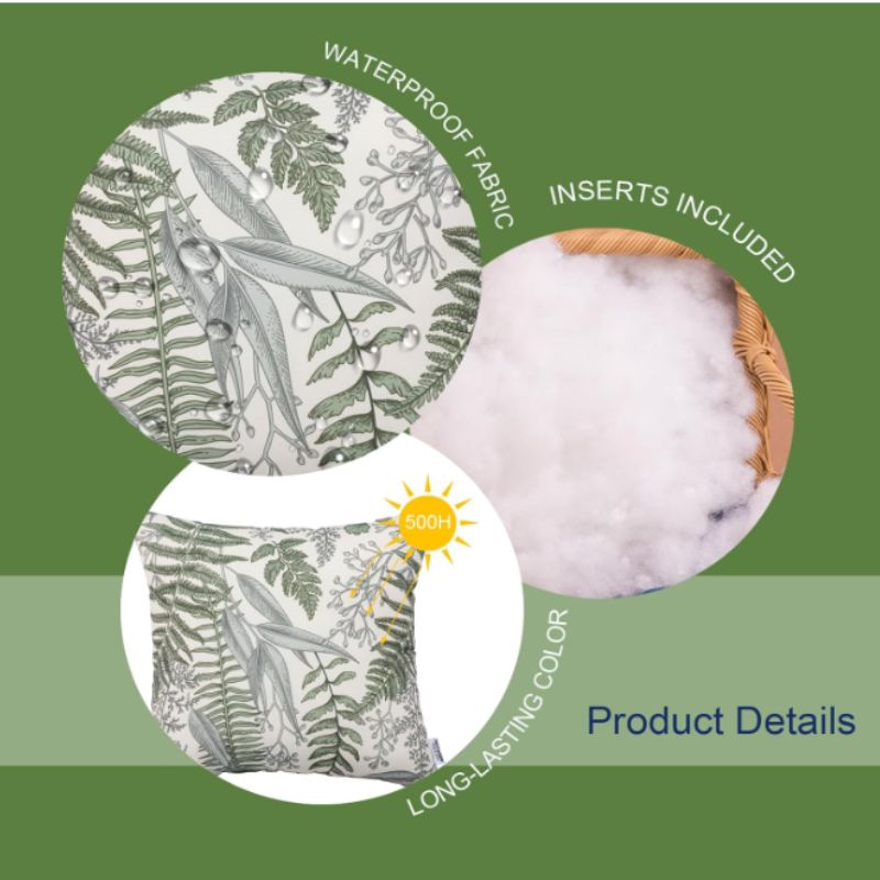 Botanical Fern Throw Pillows with Inserts (Set of 2) – Waterproof 18x18 Decorative Patio Pillows | Willow Haven Co waterproof botanical fern pillow fabric with inserts included
