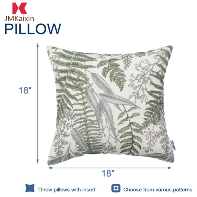 Botanical Fern Throw Pillows with Inserts (Set of 2) – Waterproof 18x18 Decorative Patio Pillows | Willow Haven Co 18x18 botanical fern throw pillow with insert dimensions