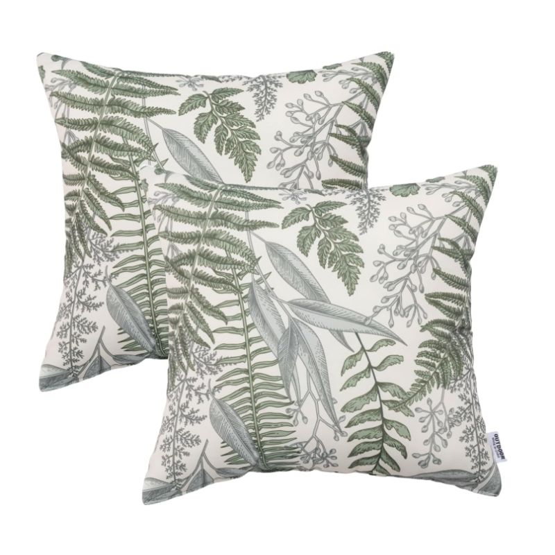 Botanical Fern Throw Pillows with Inserts (Set of 2) – Waterproof 18x18 Decorative Patio Pillows | Willow Haven Co botanical fern outdoor throw pillows set of two with inserts