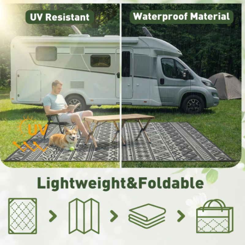 MontVoo Reversible Outdoor Patio Rug 8x10 – Waterproof Boho Plastic Straw Rug | Willow Haven Co lightweight foldable outdoor patio rug for camping and picnic