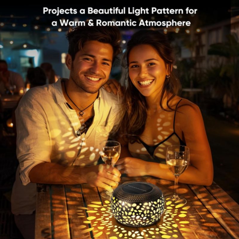 Solar Outdoor Lanterns – Bronze Metal Tabletop Patio Lights (2 Pack) | Willow Haven Co solar lantern creating warm outdoor patio lighting atmosphere