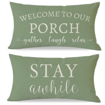 sage green welcome to our porch stay awhile outdoor lumbar pillow covers set of 2