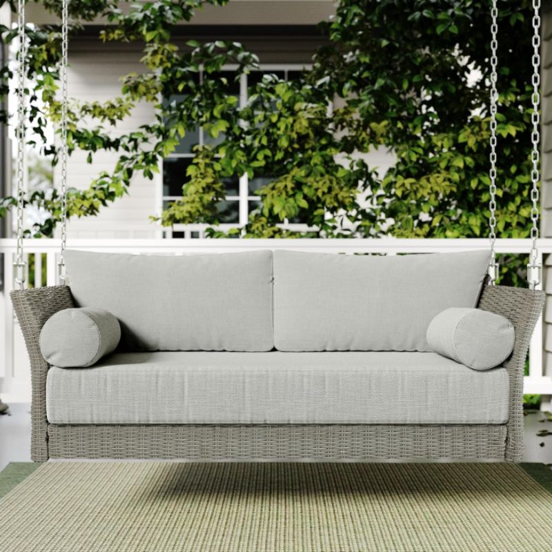 Wicker Porch Swing Daybed with Cushions – Sonoma Outdoor Hanging Patio Swing | Willow Haven Co outdoor wicker porch swing daybed with comfortable cushions