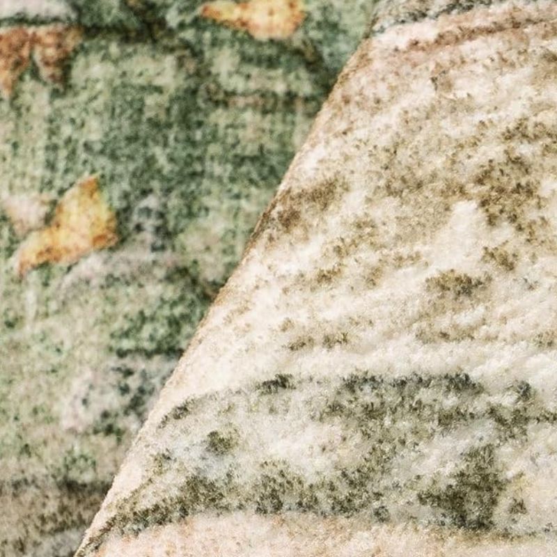 Vintage Floral Washable Area Rug – Non-Slip, Cozy Green Medallion Rug | Willow Haven Co soft low pile green vintage rug texture close up