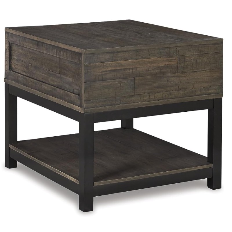 Rustic Wood End Table with Drawer & Shelf (Johurst Style) | Willow Haven Co Side view of rustic wood end table showing wood grain and sturdy construction