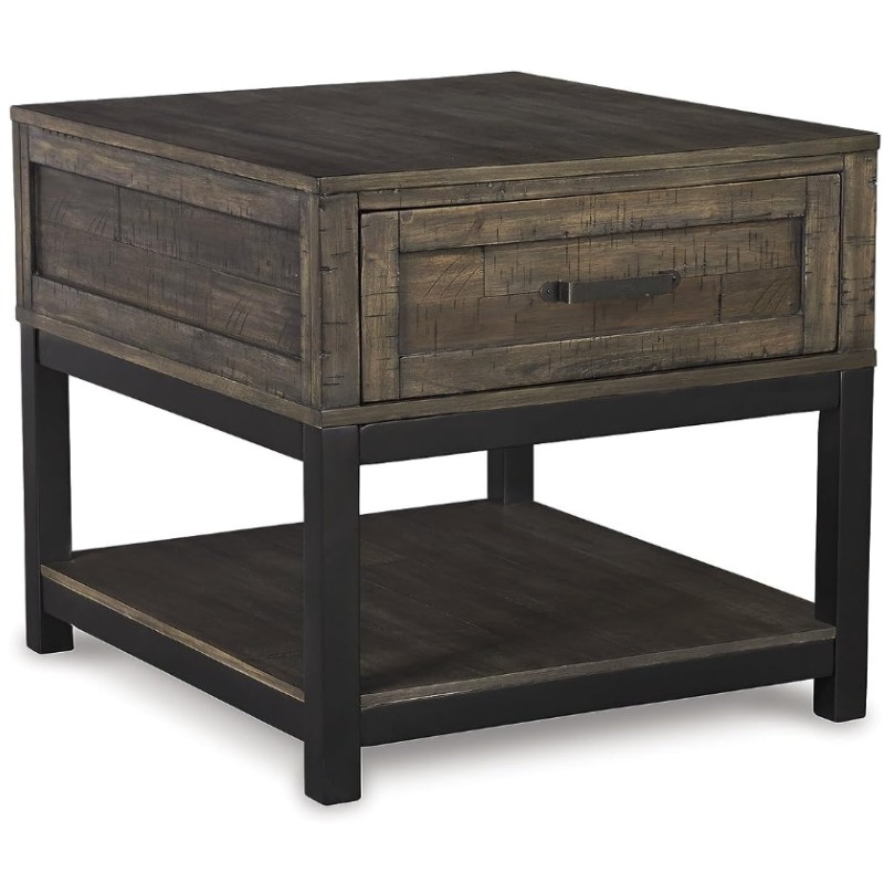 Rustic Wood End Table with Drawer & Shelf (Johurst Style) | Willow Haven Co Rustic wood end table with drawer and lower shelf on a white background