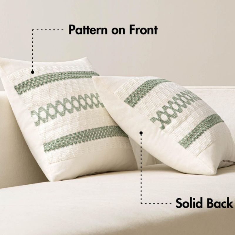 Sage Green & Cream Boho Pillow Covers (Set of 2) – Cozy Textured Accent | Willow Haven Co sage green pillow cover showing patterned front and solid back design