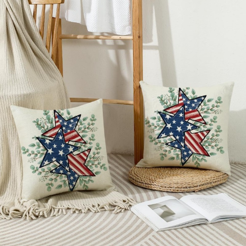 Cozy Patriotic Throw Pillow Covers for Summer | Willow Haven Co Rustic patriotic pillow covers styled in a cozy farmhouse room